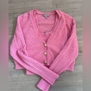 J. Crew Supersoft cropped cable-knit sweater-tank set in sorbet pink